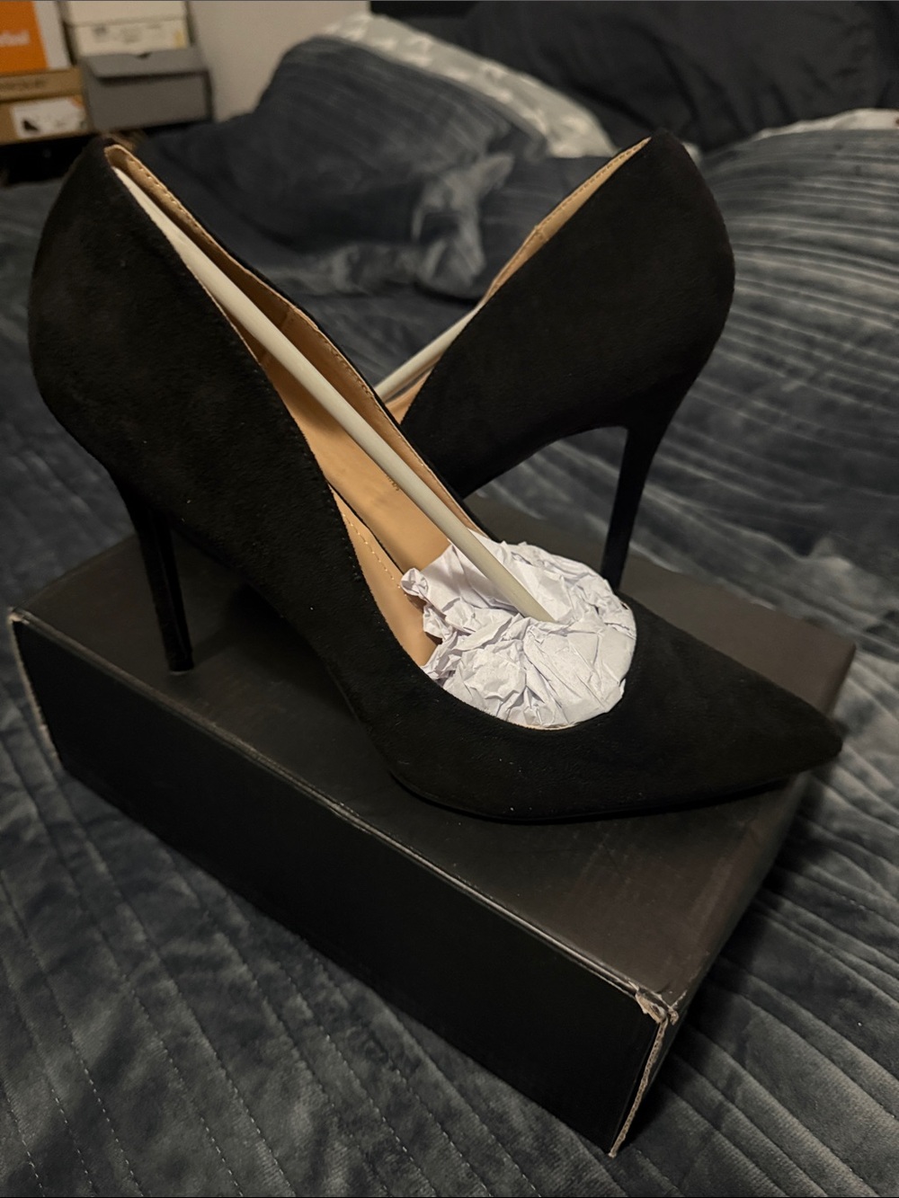 Fashion Nova Black Suede Pointed-Toe Stiletto Pumps